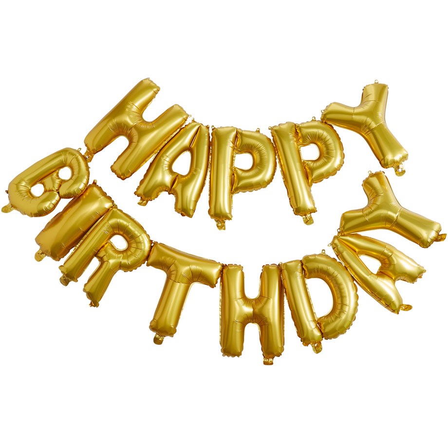 Bokstavsballonger (33 cm höga) – Happy Birthday, Guld