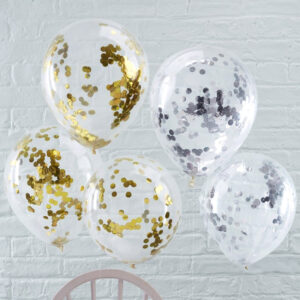 Konfettiballonger – Guld/Silver (5-pack), Silver