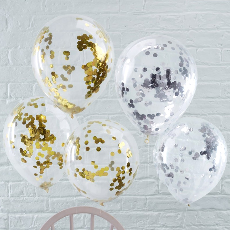 Konfettiballonger – Guld/Silver (5-pack), Silver