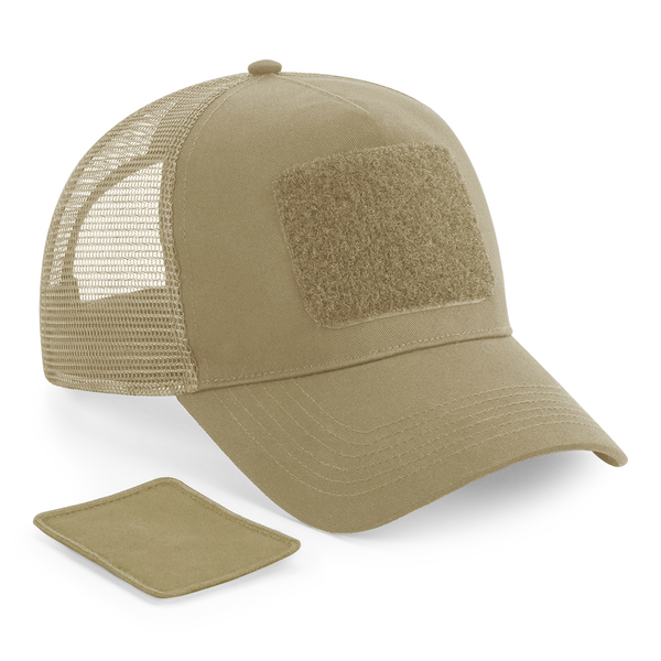 Truckerkeps med lasergraverad avtagbar patch, SAND