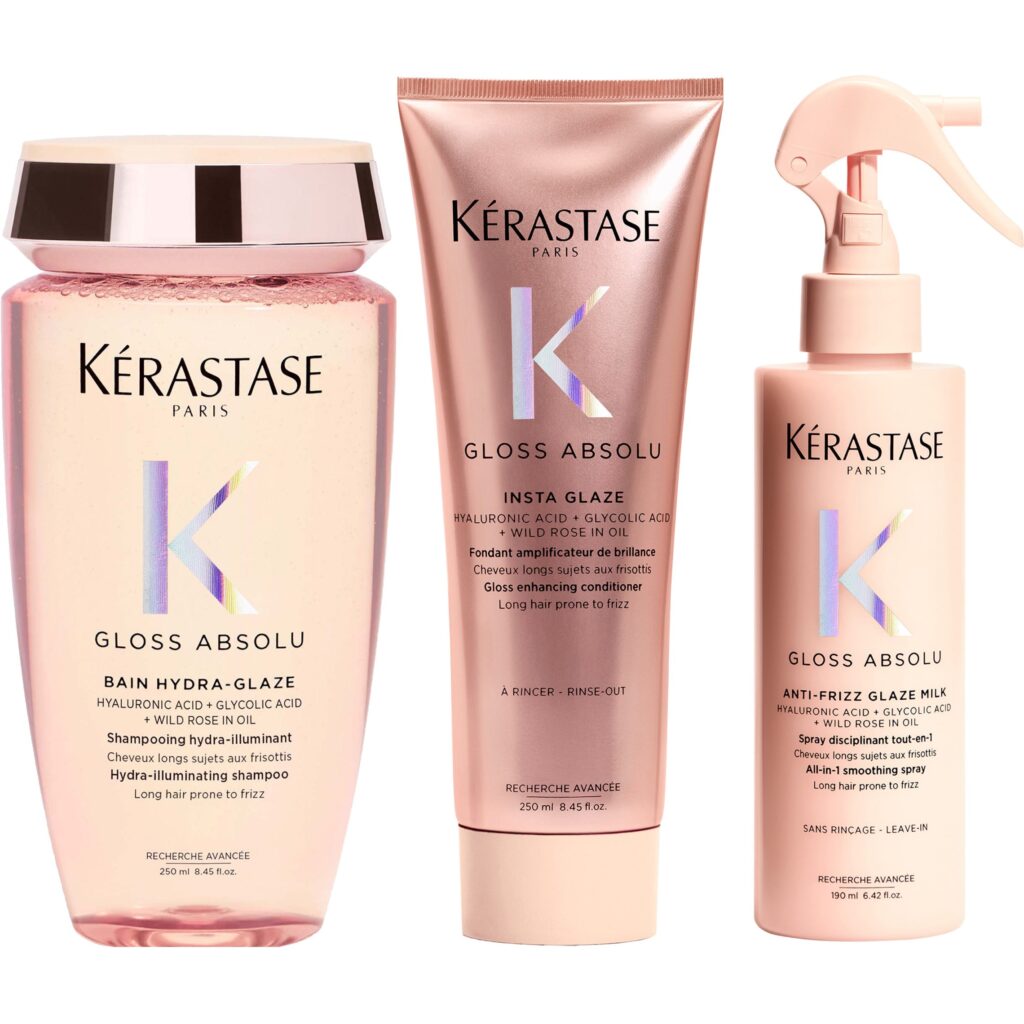 Kérastase Gloss Absolu  Bundle Bain Hydra-Glaze Shampoo 250 ml & Insta Glaze Conditioner 250 ml & Anti-Frizz Glaze Milk 190 ml