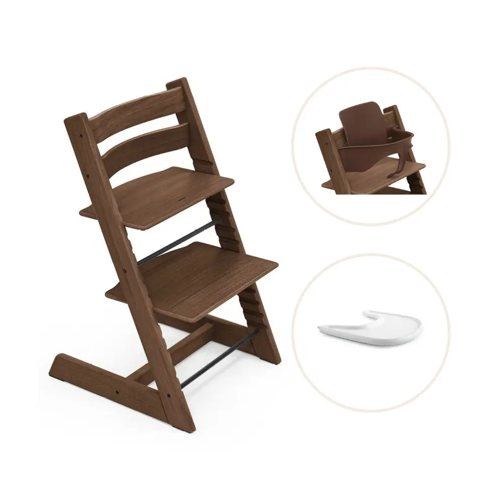 Stokke® Tripp Trapp Stol Oak Inkl. Babyset & Bricka – Warm Brown
