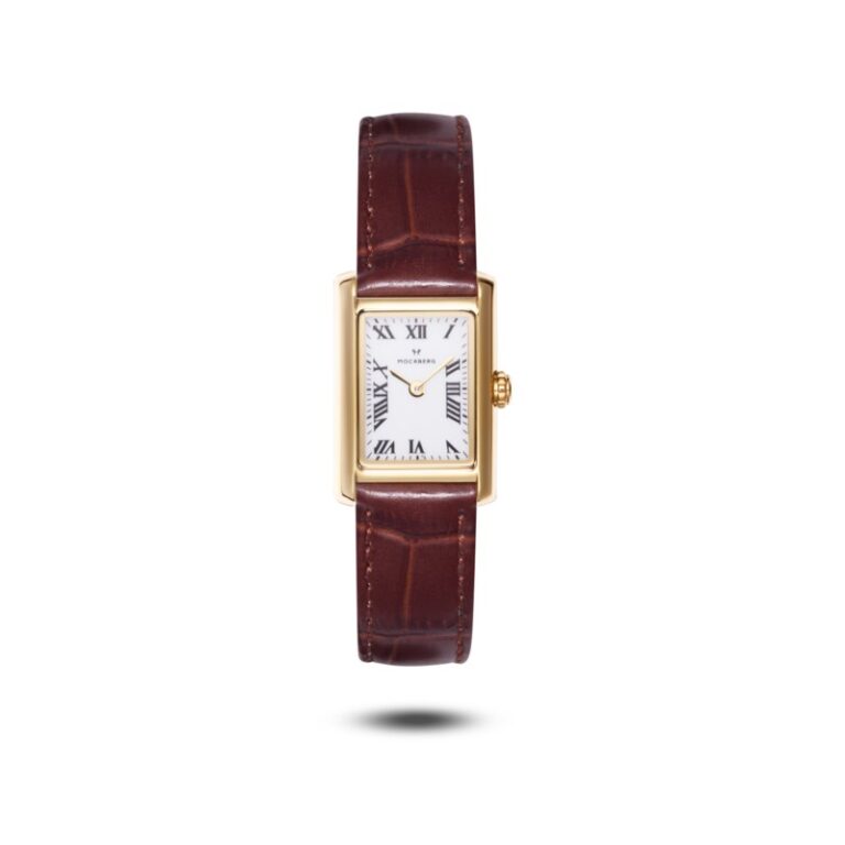Timeless brown leather watch gold