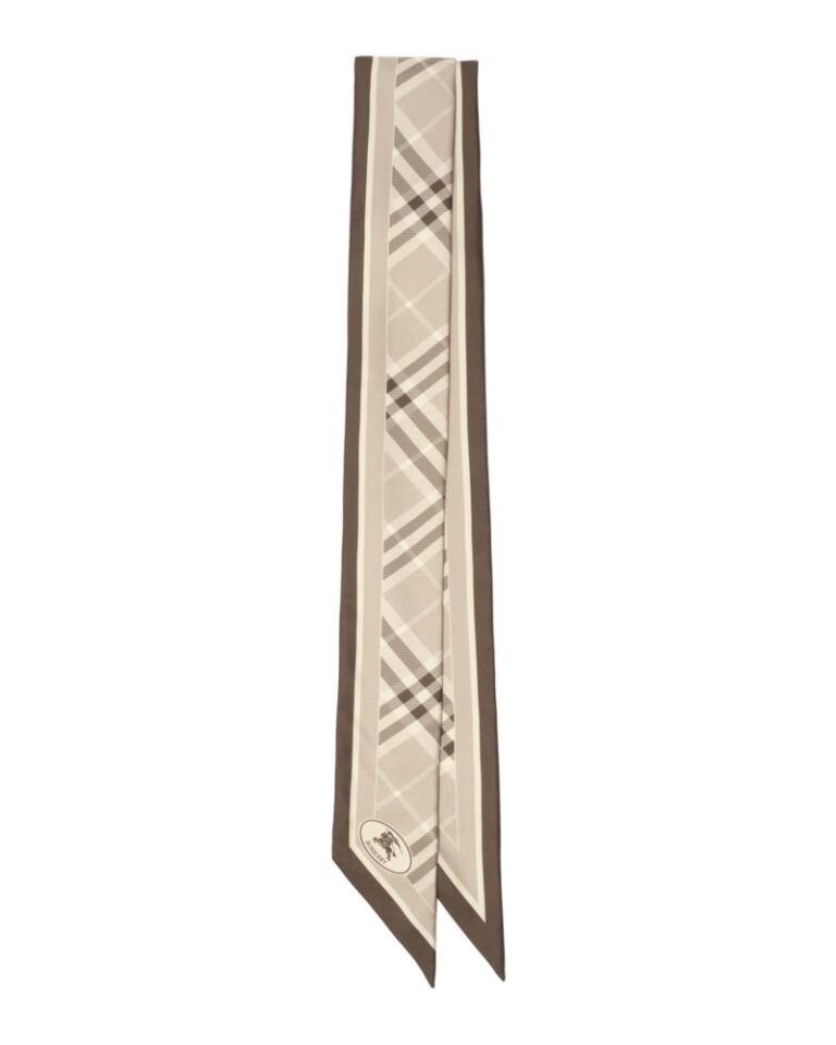 Skinny check silk scarf dove grey