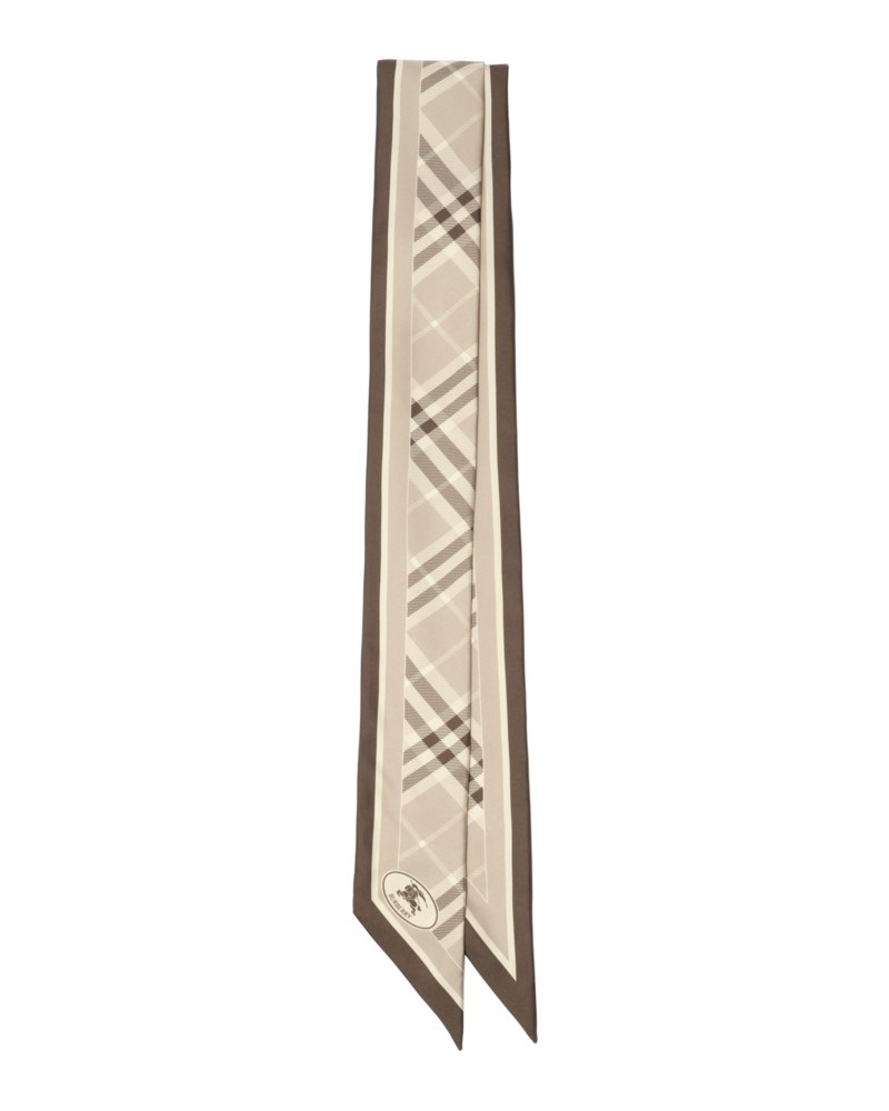 Skinny check silk scarf dove grey